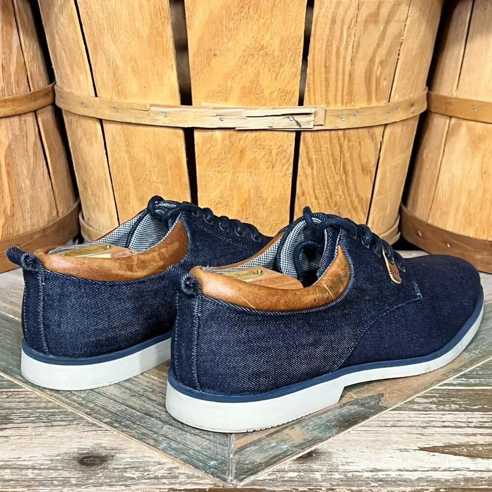 Bull Boxer Justyfi Denim Navy Canvas Tan Leather Casual Oxfords Mens Size 13